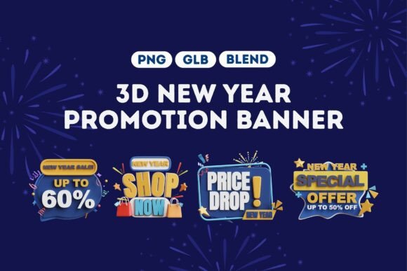 3D New Year Sale Banner Pack 4