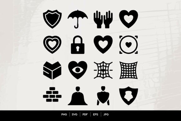 Black Protection and Safety Icons Set: Creative Design Essentials