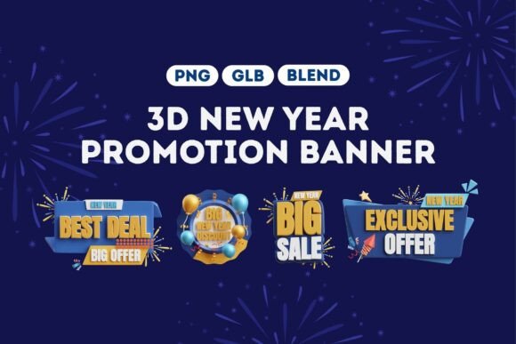 Boost Your New Year Promotions with the 3D New Year Sale Banner Pack 1