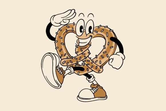 Cartoon Happy Walking Pretzel Mascot