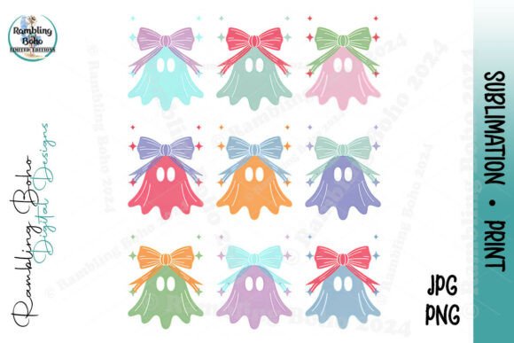 Coquette Ghosts with Bows 9-Grid Pastel: A Versatile Design for Creative Projects
