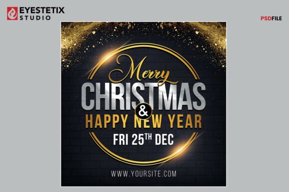 Elegant Christmas Party Flyer: A Stylish Black and Gold Celebration Template