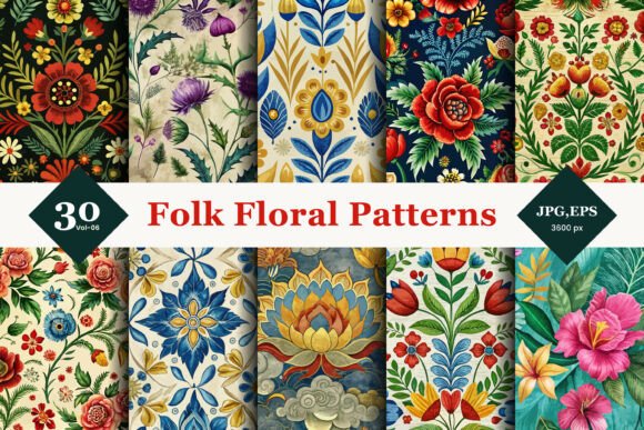 Enhance Your Creative Projects with Folk Floral Seamless Patterns 06