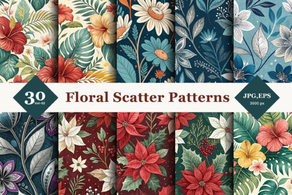 Floral Scatter Seamless Patterns 02: A Designer’s Dream for Creative Projects
