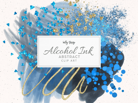 Glam Blue Alcohol Ink Abstract Clip Art