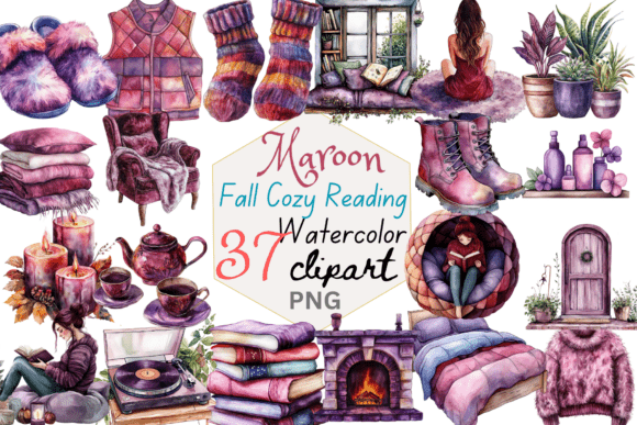 Maroon Fall Cozy Reading Clipart: A Creative Designer’s Best Friend