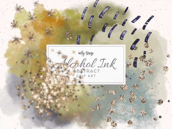 Olive Green Blue Alcohol Ink Clip Art