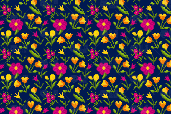 Pixel Flora Seamless Pattern: Retro Floral Design Meets Modern Creativity