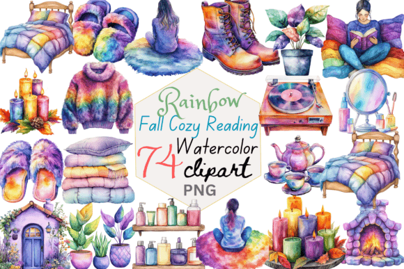 Rainbow Fall Cozy Reading Clipart