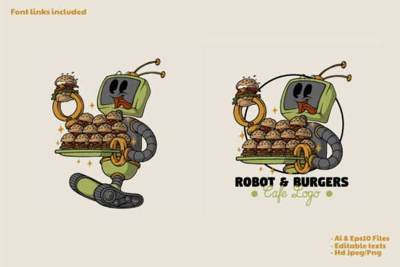 Unleash Your Brand’s Potential with the Robot Mascot with a Full Tray of Burgers