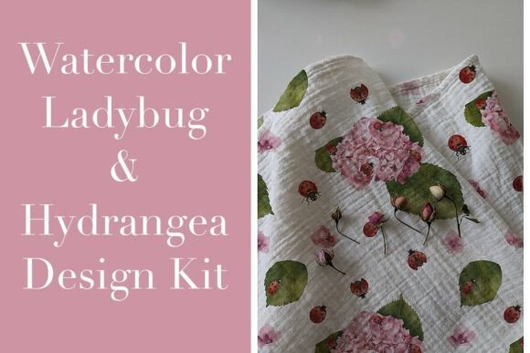 Watercolor Ladybug Hydrangea Design Kit: Bring Garden Charm to Your Creative Projects